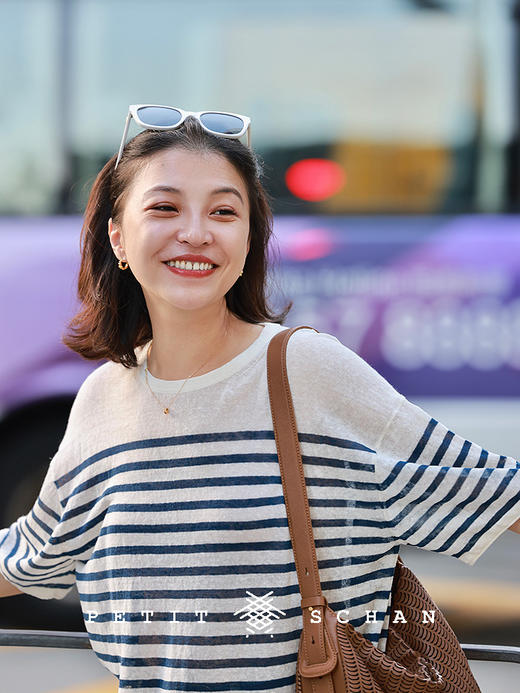 PETIT SCHAN小闪 CLO#870 Sail 风帆 亚麻混纺条纹短袖套头衫 商品图2