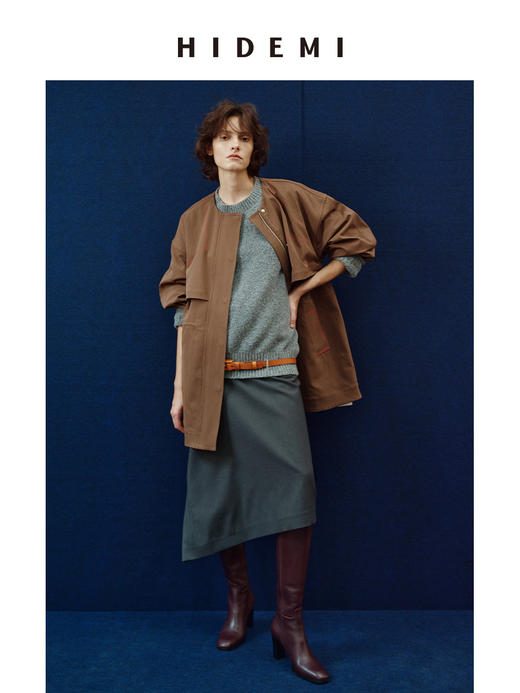 HIDEMI 进口绵羊毛黏胶氨纶混纺不对称堆叠设计感半身裙长裙 商品图5