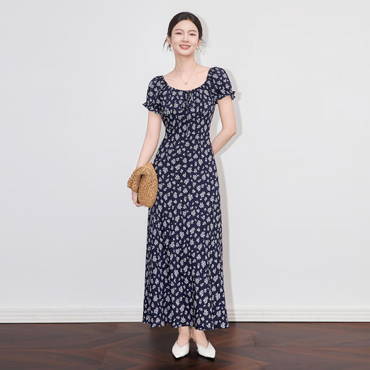 「高货wl」全新升级【铂金会员339/天猫459/差价120】(14120)洛诗琳法式浪漫文艺印花裙2025夏季领口系带气质连衣裙女 商品图0