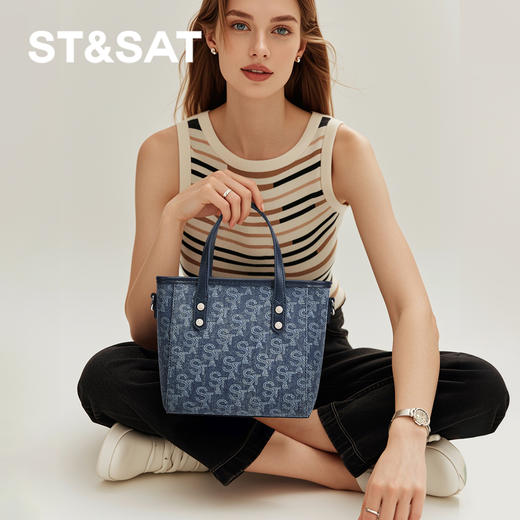 星期六复古牛仔风印花手提包SSD521A06W 商品图0