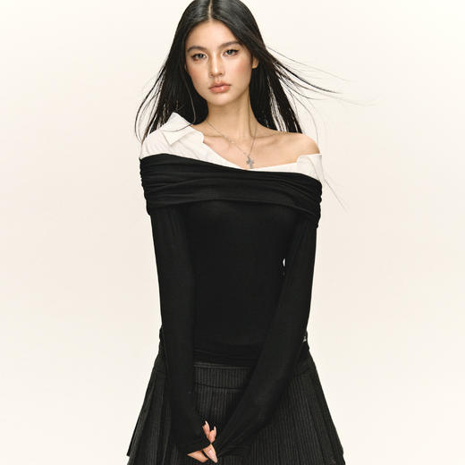 Ariseism 美式复古设计感假两件长袖T恤女秋季新款上衣 商品图0