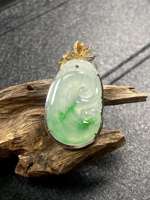 【FC0071】18K金镶嵌翡翠冰飘绿如意吊坠 冰润通透 飘花灵动 吉祥如意 商品图3