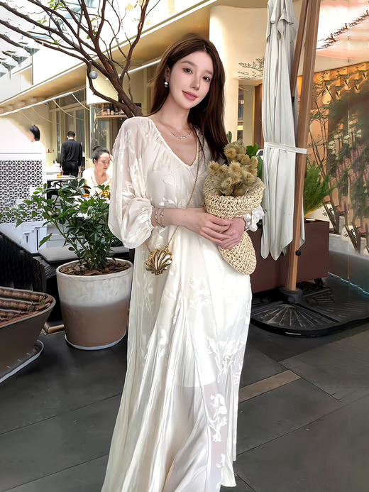 法式鱼尾植绒拼接长裙送防透吊带 商品图7