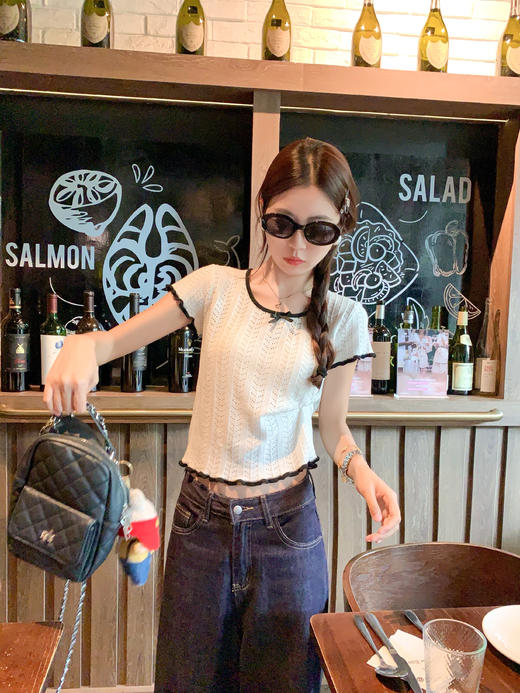 【110元任选2件】最后一波现货！2色撞色毛织短袖T 商品图9