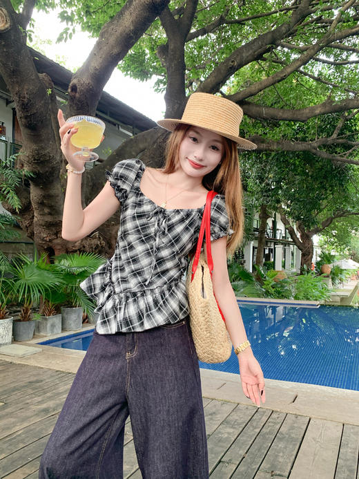 【149元任选2件】最后一波！复古格纹泡泡袖方领衬衫 商品图11