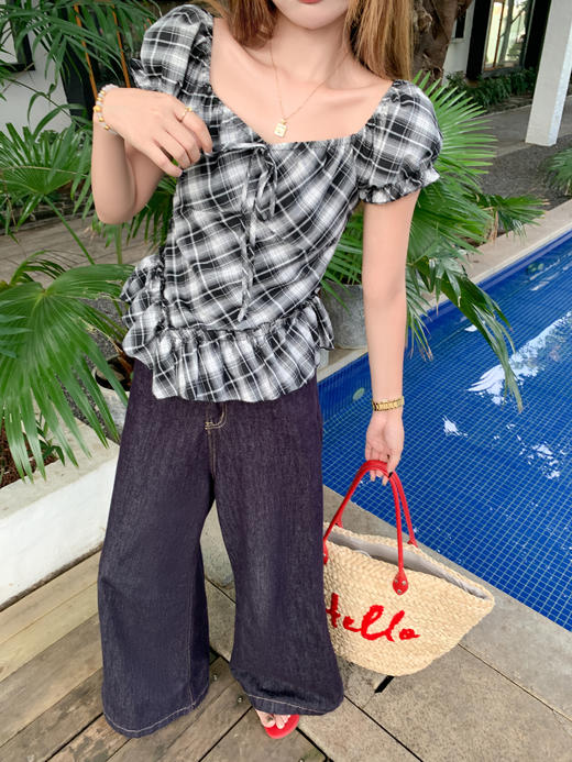 【149元任选2件】最后一波！复古格纹泡泡袖方领衬衫 商品图9