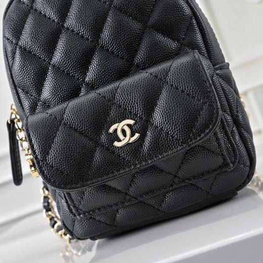 香奶奶   24p  早春度假系列   银扣链条    背包双肩包  女款  黑色（HH） 商品图4