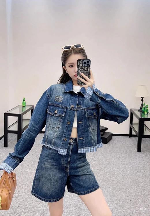 MIUMIU学院风水洗做旧假两件短款牛仔衣外套夹克 商品图1