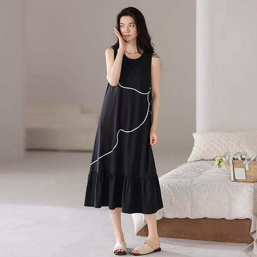 雀说带胸垫睡裙女士睡衣裙夏季莫代尔背心无袖吊带夏天夏款薄款连衣裙AL12001 商品图1