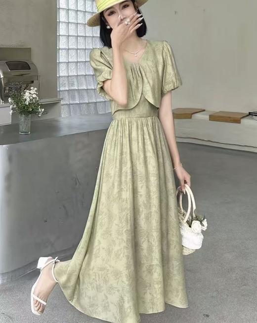 【必入推荐】 吊牌价1688元【MYBL】8631假两件暗纹天丝收腰显瘦连衣裙-喜出 商品图1