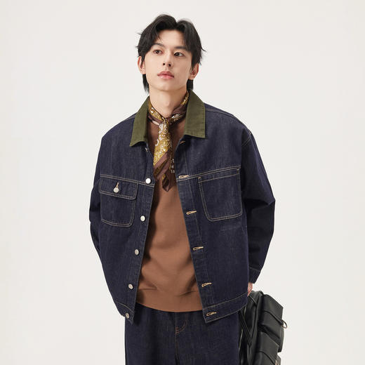 gxg.jeans男装 撞色拼接简约休闲宽松牛仔夹克外套男 25秋热卖 商品图2