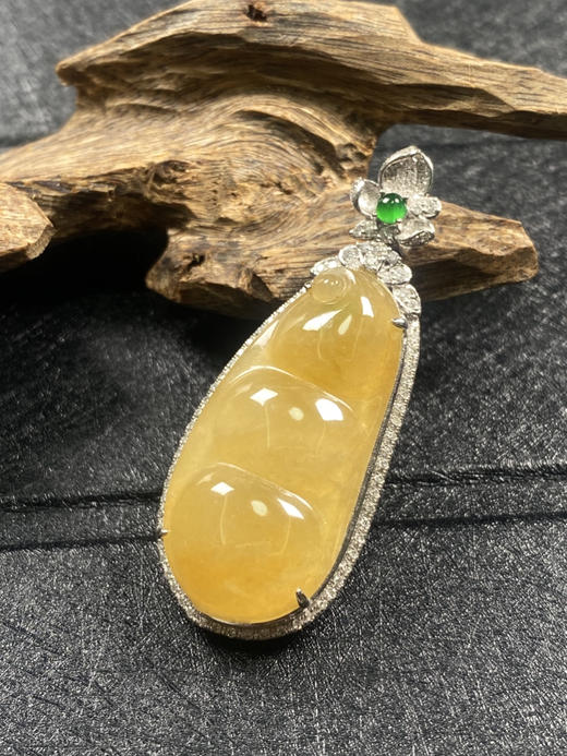 【FC0076】18K金镶嵌翡翠冰黄福豆吊坠 莹润起胶 色泽娇艳  美观大气 商品图2