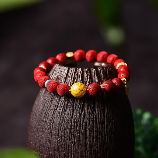 丁摩 朱砂精品高含量手串拉丝绒灯笼圆珠手链女原石本命年5ZF-54566 商品图3