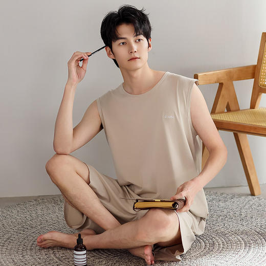 红览睡衣男士夏季莫代尔背心无袖短裤薄款大码运动休闲夏款家居服外穿AL344198 商品图0