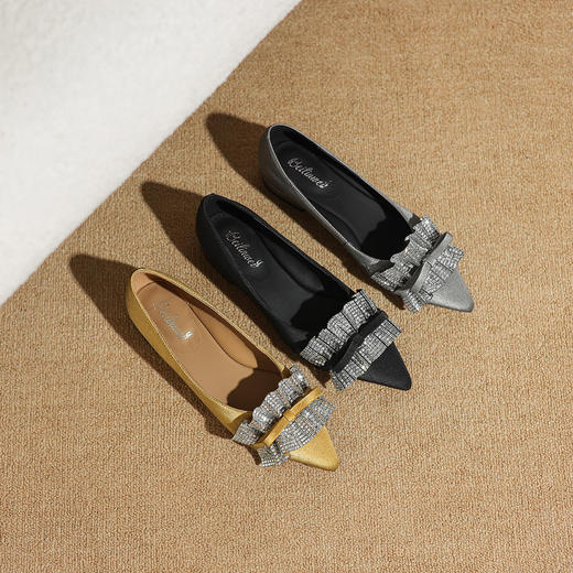【预售5天】秋季新款女鞋时尚水钻粗矮跟尖头浅口单鞋女ZF&25194 商品图4