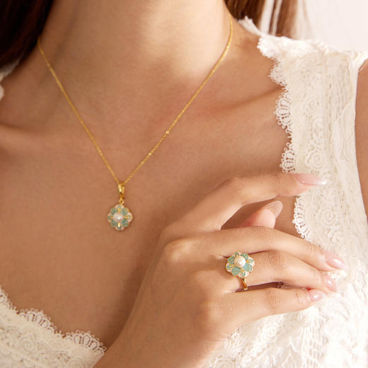 Manreya玛芮雅茉香花序淡水珍珠三件套女项链耳坠戒指清新高级感|戒指+项链+耳钉 商品图3