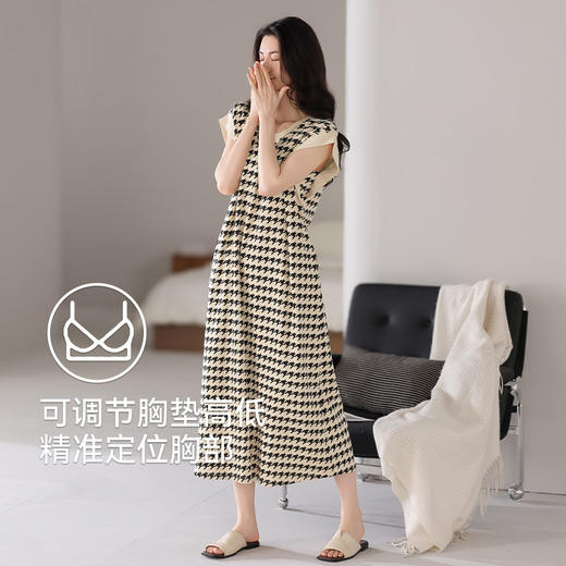 雀说带胸垫睡裙女士夏季无袖背心家居服夏款纯棉大码休闲连衣裙可外穿AL42001 商品图3
