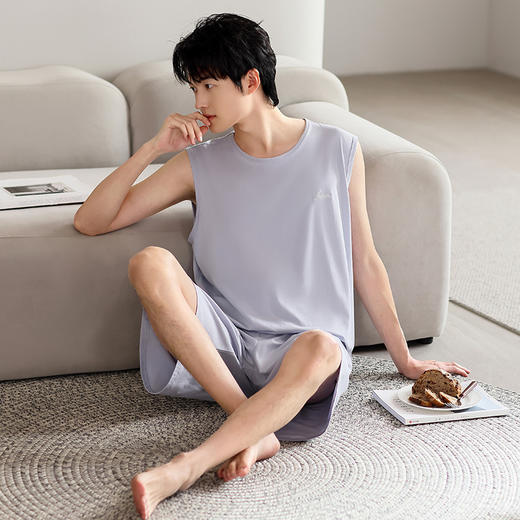 红览睡衣男士夏季莫代尔背心无袖短裤薄款大码运动休闲夏款家居服外穿AL344198 商品图1