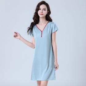 雀说丝绸睡衣女士v领夏季冰丝睡衣短袖睡裙女夏天家居服 223BAL