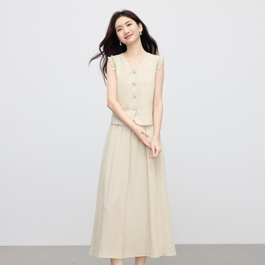 【07/30新品6.5折】熙世界气质通勤老钱风套装女2025夏季新款含亚麻马甲半身裙两件套 商品图4