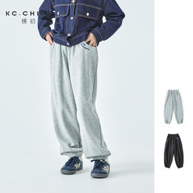 花灰色预售3.28发 棵初2025年秋季新款亲子中大女童休闲绣花卫裤防风保暖运动束脚裤