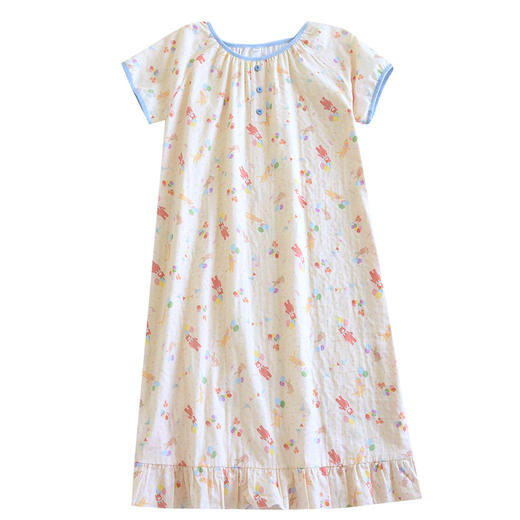 雀说女士短袖睡裙薄款纯棉家居裙套头可外穿夏季全棉双层纱布裙AL 商品图4