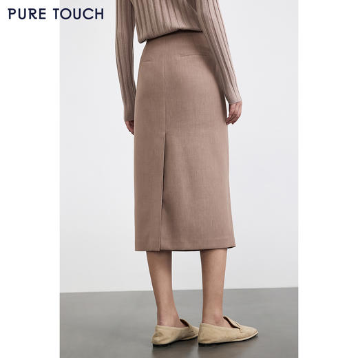 PURE TOUCH 浅驼色高腰直筒中长款半身裙 商品图4