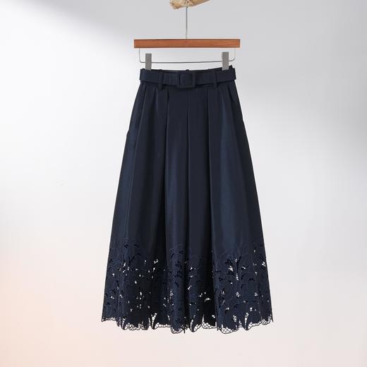 西子/【深海花语】优雅重工蕾丝压褶藏蓝色半身裙/BQXS083 商品图0