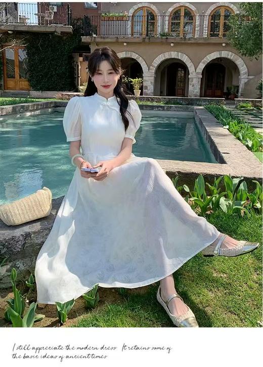 【必入推荐】 吊牌价1688元【MYBL】8628新中式国风高级感暗花过膝长款连衣裙-喜出 商品图5