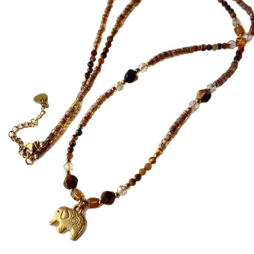 雀说 咖色小象串珠虎眼石项链轻奢小众高级感气质长款高档毛衣链配饰NK433 商品图4