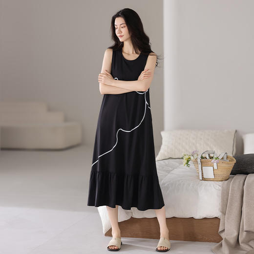 雀说带胸垫睡裙女士睡衣裙夏季莫代尔背心无袖吊带夏天夏款薄款连衣裙AL12001 商品图0