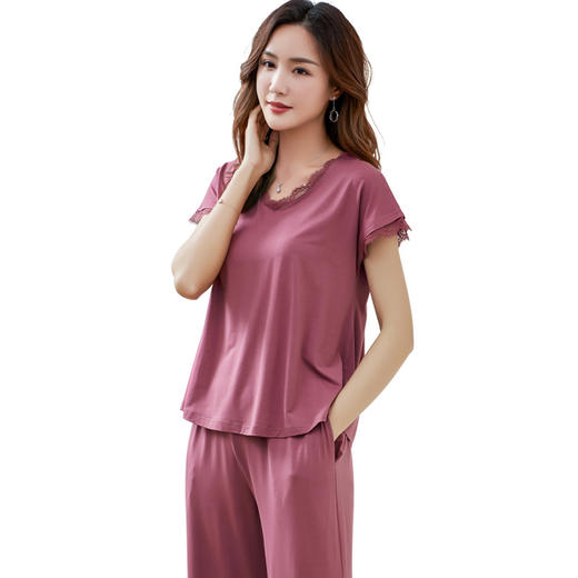 雀说莫代尔睡衣女士夏季薄款短袖长裤夏天大码可外穿家居服女两件套装AL88955 商品图4