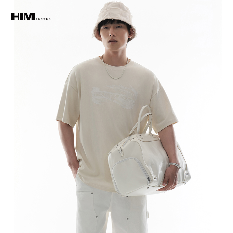 HIM漢崇  潮流涂绘元素字母印花舒适休闲宽松短袖圆领T恤 2026春季