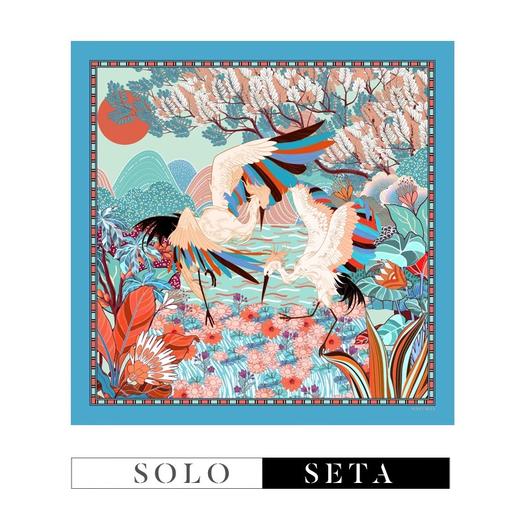 Soloseta真丝印花大方巾桑蚕丝围巾110*110丝绸披肩母亲节礼 商品图1