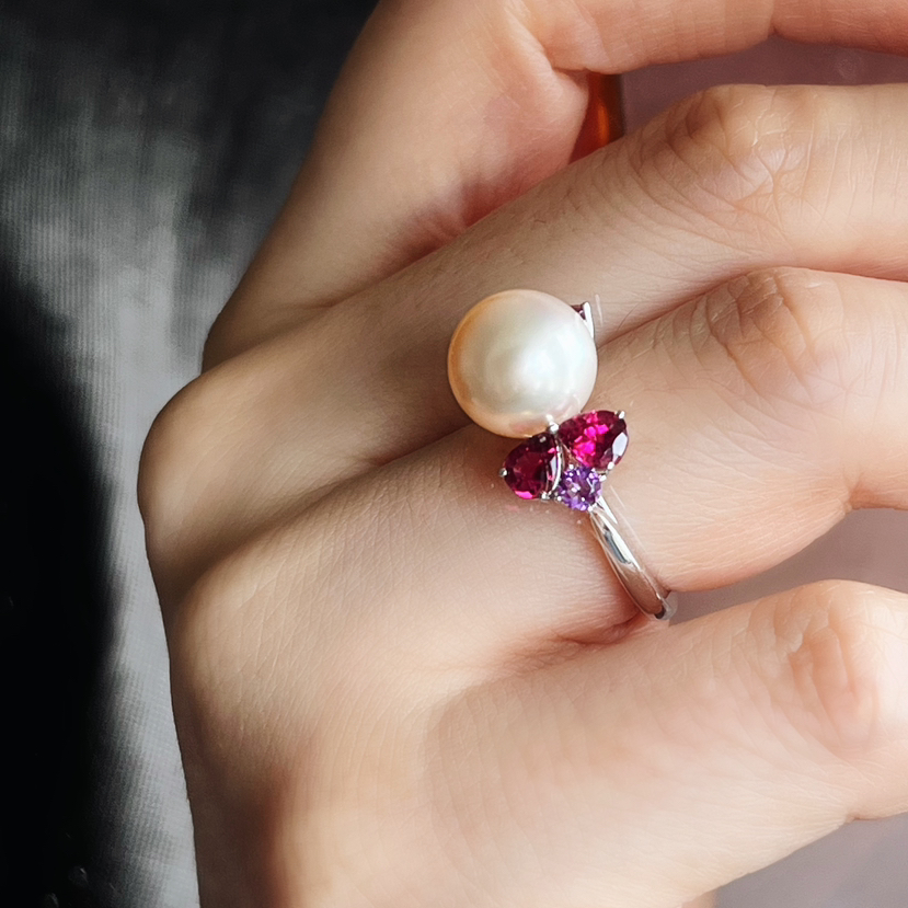 BY EVITA系列 18K镶碧玺、紫晶和南洋珍珠 戒指