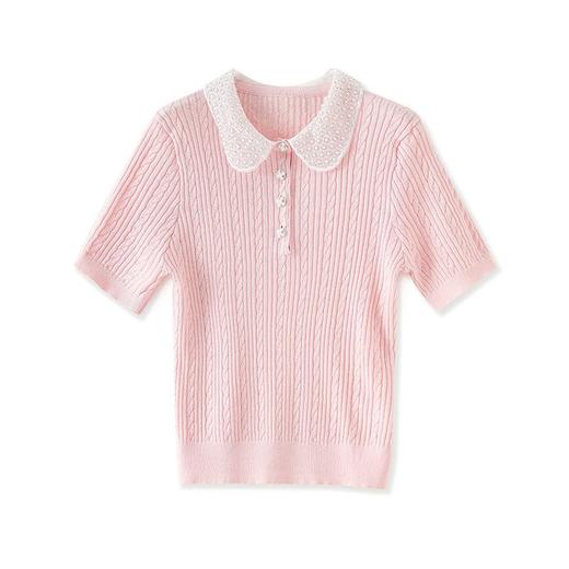 「高货wl」全新升级【铂金会员192/天猫259/差价67】(01046)洛诗琳轻奢小香风重工钉珠T恤202夏季绞花螺纹针织短袖女 商品图4