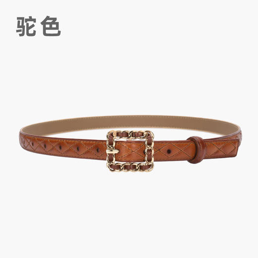 雀说 复古小香风菱格真皮小皮带搭配牛仔裤20863 商品图6