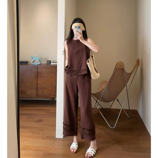 时髦神器垂坠天丝亚麻无袖上衣九分直筒阔腿裤套装2025夏款 商品图3