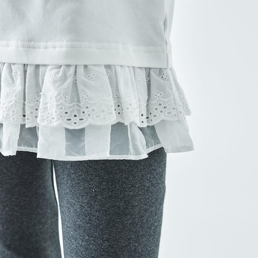 棵初2025年秋季新款亲子中大女童纯色拼接打底衫下摆蕾丝简约上衣 商品图3