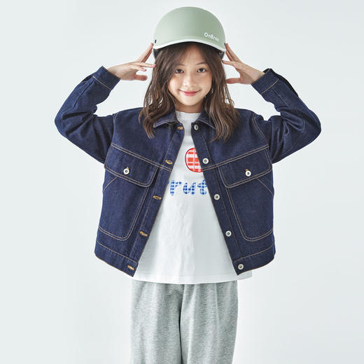 预售4.5发 棵初2026年春季新款亲子中大女童牛仔外套大口袋设计宽松廓形夹克 商品图3