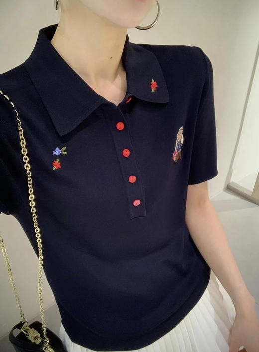 禾家同款苎麻天丝凉感刺绣小熊Polo衫 商品图6