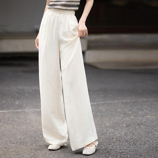 【07/30新品6.5折】熙世界通勤天丝亚麻阔腿裤女夏季薄款高腰宽松休闲直筒白色长裤子 商品图4