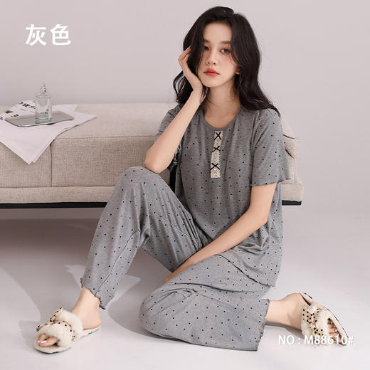 雀说睡衣女短袖长裤套装新款时尚波点套头睡衣女套装可外穿家居服女AL88610 商品图7