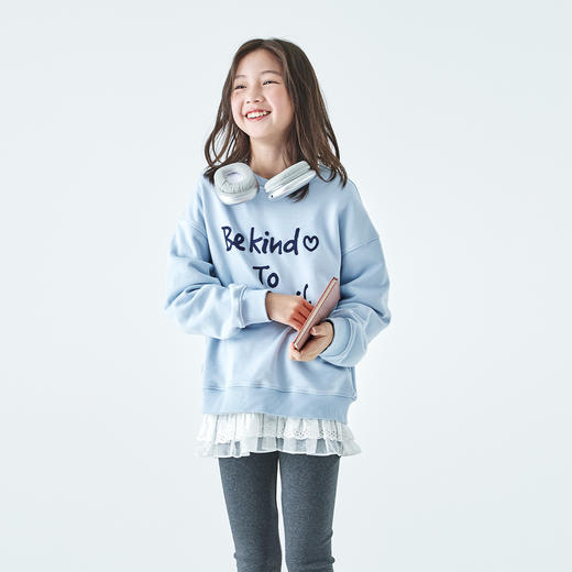 棵初2026春季新款亲子中大女童撞色圆领卫衣宽松简约字母印花上衣 商品图3