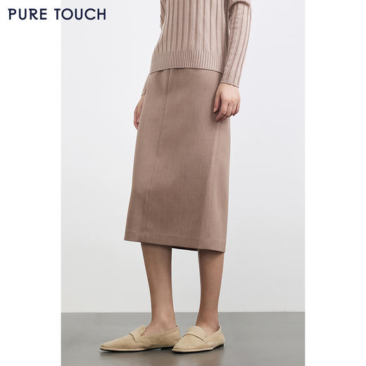 PURE TOUCH 浅驼色高腰直筒中长款半身裙 商品图3