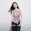 【07/30新品6.5折】熙世界复古红蓝格纹无袖背心女夏季设计感修身不规则褶皱开叉上衣 商品缩略图1