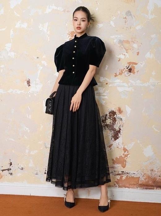 伯妮斯茵 | 优雅复古风 | 网纱蕾丝半身裙 | 大摆百褶设计 | 镂空蕾丝工艺 | 约会通勤|SC1B02 商品图2