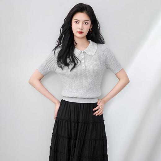 「高货wl」全新升级【铂金会员192/天猫259/差价67】(01046)洛诗琳轻奢小香风重工钉珠T恤202夏季绞花螺纹针织短袖女 商品图1