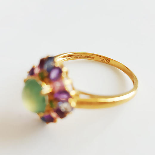 【天然正品】A货翡翠AU750黄金镶天然细腻冰种晴水蛋面翡翠戒指6.4*5.6MM（皆取最大值）15.5号（戒圈可改）女士现售价：3280！310325AH36 商品图5