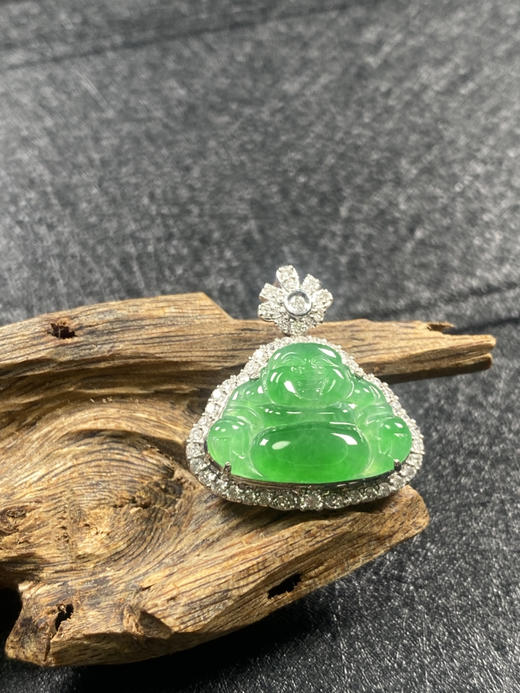 【FC0074】18K金镶嵌翡翠冰种阳绿佛公吊坠 水润光泽 色泽阳绿 精致美观 商品图3